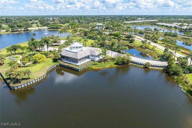 aerial view featuring a water view