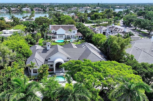 bird's eye view featuring a water view