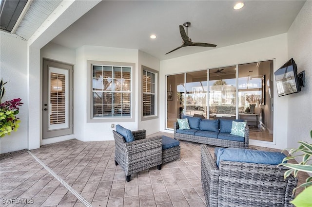 view of patio / terrace with an outdoor hangout area and ceiling fan