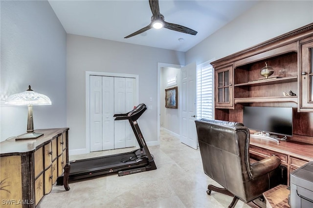 home office with ceiling fan