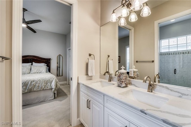 bathroom with vanity and ceiling fan