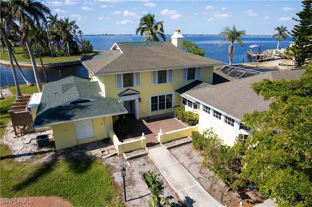 aerial view with a water view