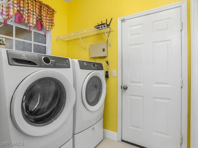 clothes washing area featuring washer and clothes dryer