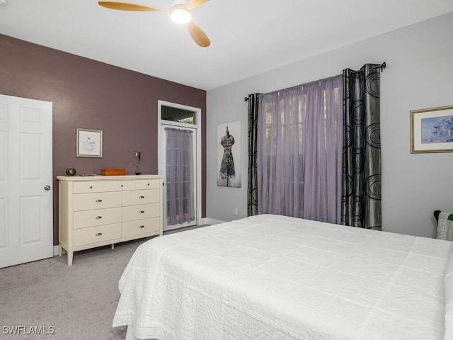 bedroom featuring carpet floors and ceiling fan