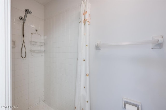 bathroom with a shower with shower curtain