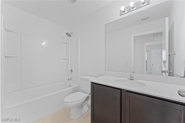 full bathroom featuring tile patterned floors, vanity, toilet, and  shower combination