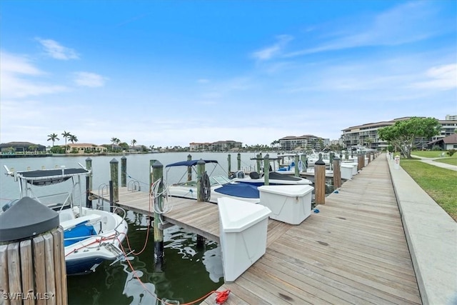 view of dock with a water view