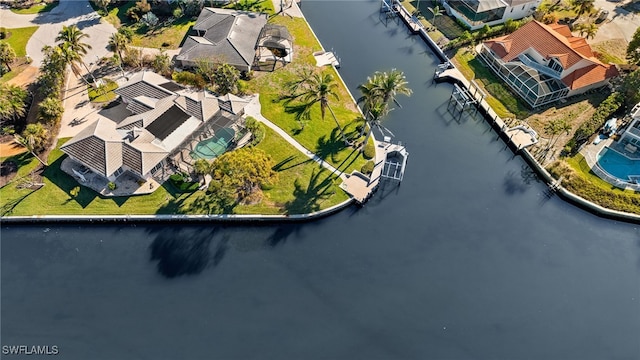 aerial view with a water view