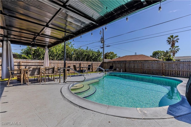 view of swimming pool with a patio area