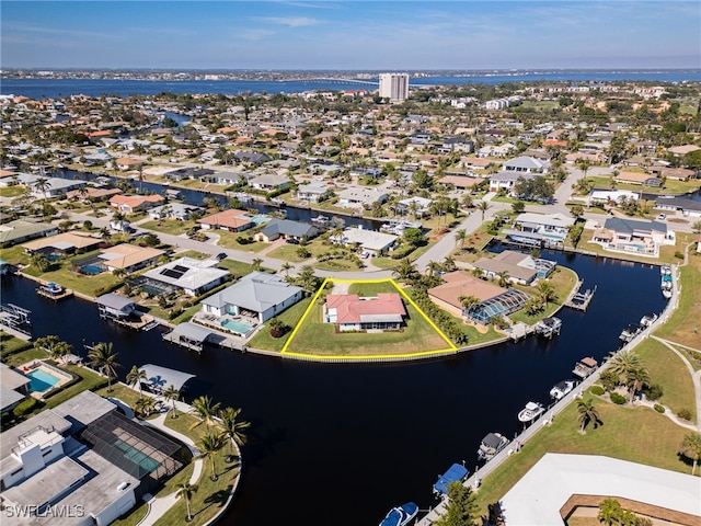 aerial view with a water view