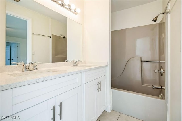 bathroom featuring tile patterned flooring, vanity, and bathtub / shower combination