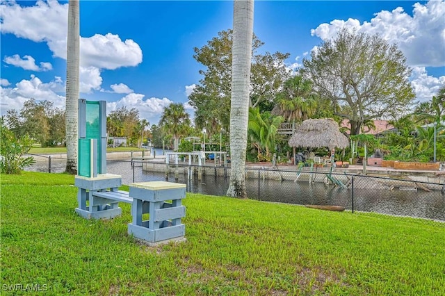 view of yard with a water view