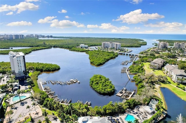 bird's eye view featuring a water view