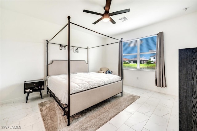 bedroom featuring ceiling fan