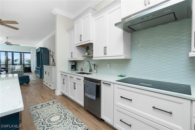 kitchen featuring white cabinetry, sink, stainless steel dishwasher, and cooktop