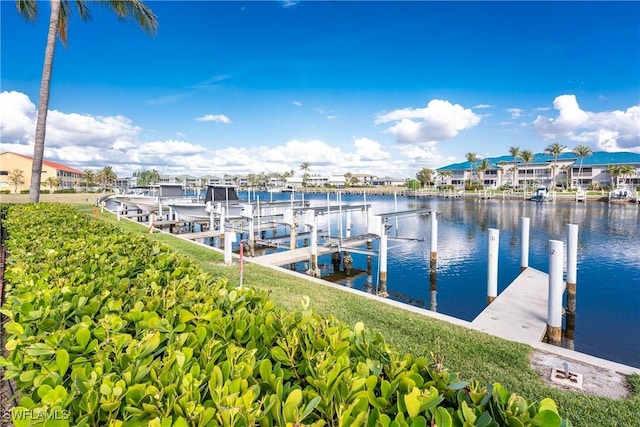 view of dock with a water view