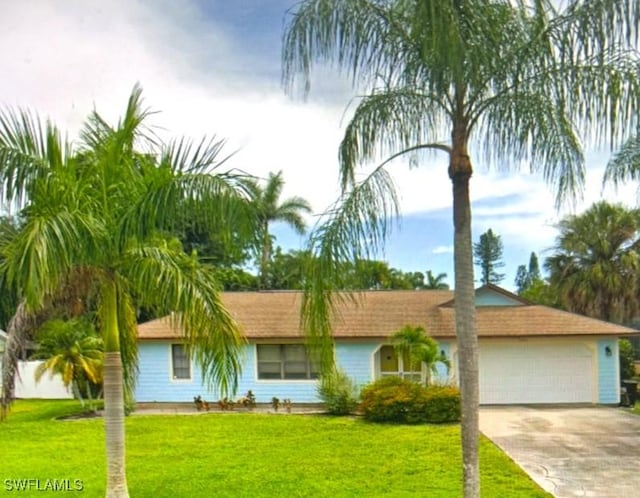 view of front facade featuring a garage and a front lawn