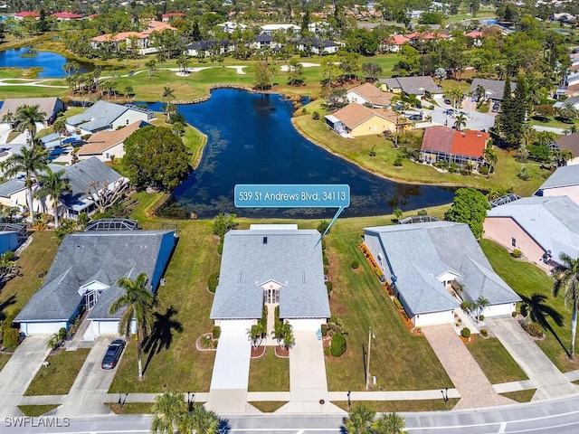 aerial view with a water view