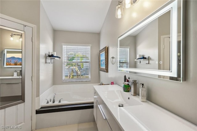 bathroom featuring vanity and a bathtub