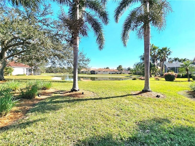 view of yard with a water view