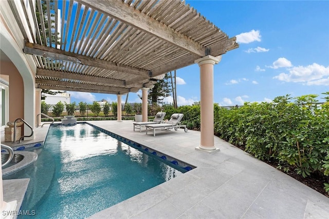 view of swimming pool with a pergola and a patio area