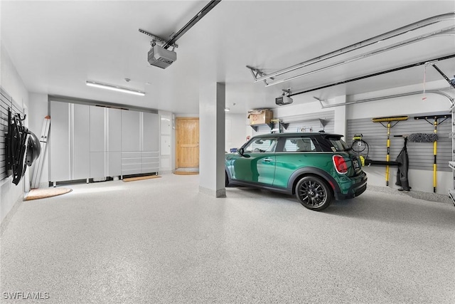 garage with a garage door opener