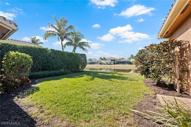 view of yard with a water view