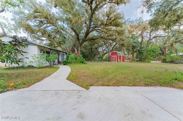 view of yard with a shed