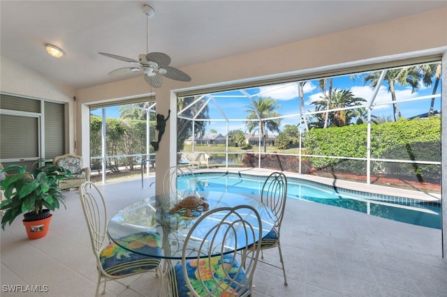 view of pool with ceiling fan