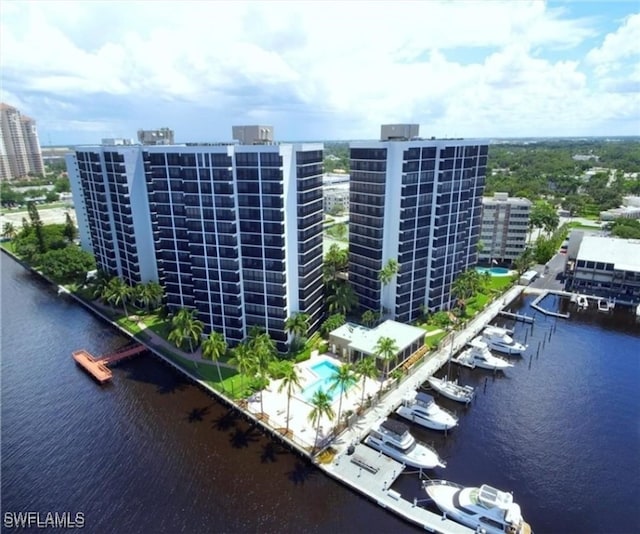 aerial view featuring a water view