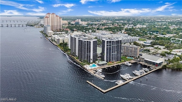 aerial view with a water view