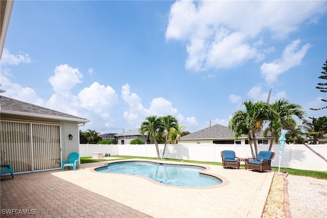 view of swimming pool with a patio