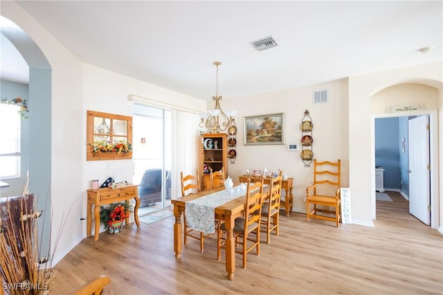 dining space with light hardwood / wood-style flooring