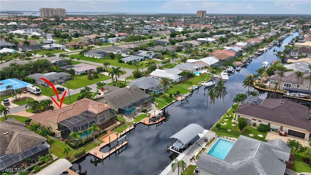 aerial view with a water view