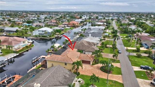 aerial view with a water view