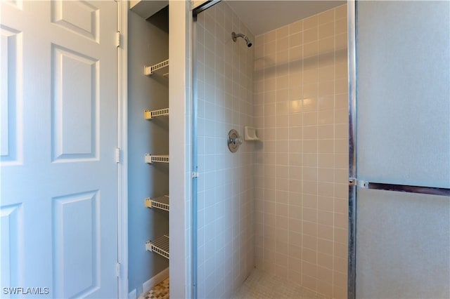 bathroom with a shower stall