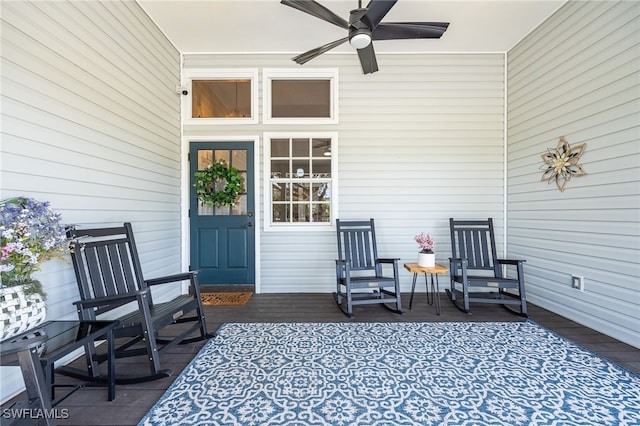 view of patio / terrace featuring ceiling fan