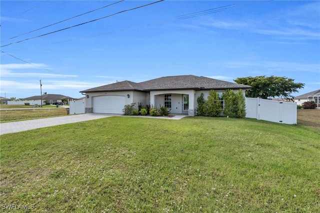 view of front of property featuring a garage and a front lawn