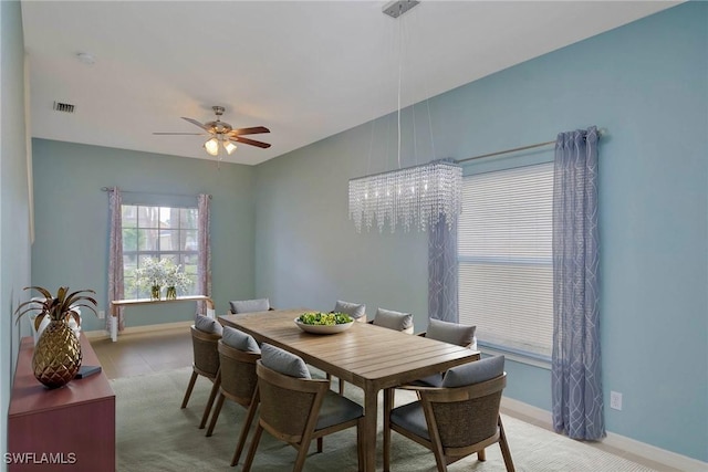 dining room with ceiling fan