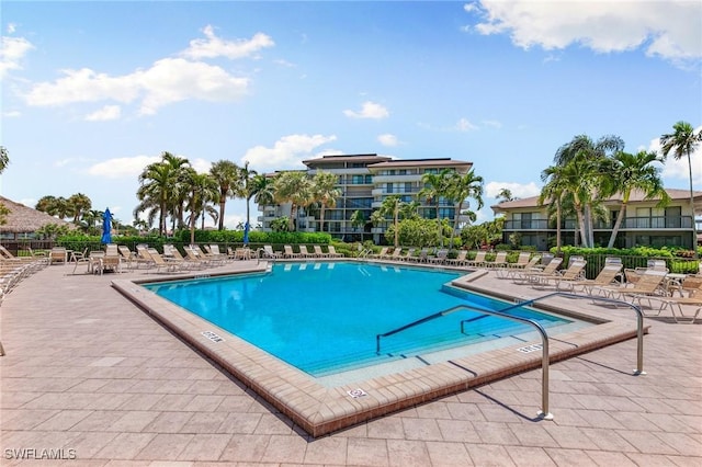 view of swimming pool with a patio area