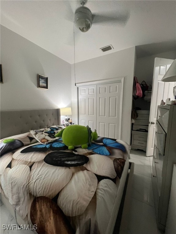 bedroom with a closet and ceiling fan