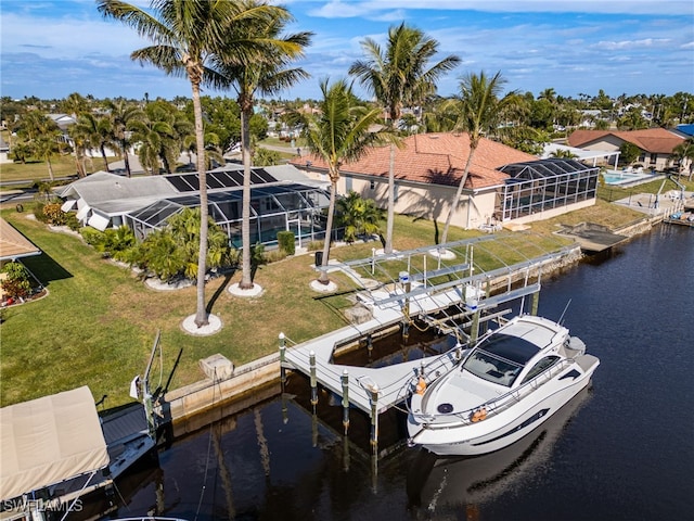 aerial view with a water view