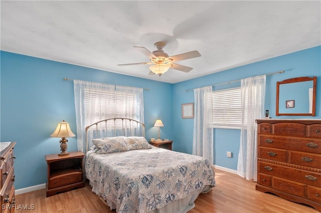 bedroom featuring ceiling fan and light hardwood / wood-style floors