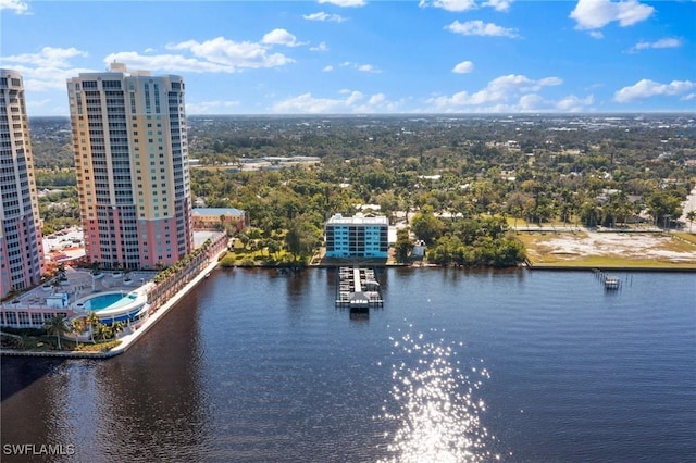 bird's eye view featuring a water view