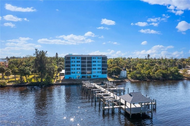 view of dock featuring a water view