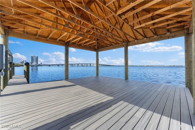 dock area with a water view