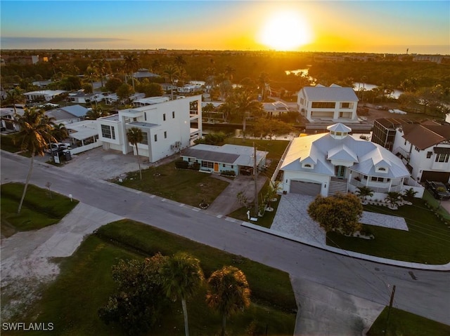 view of aerial view at dusk