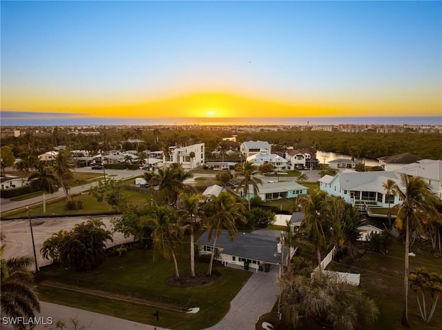 view of aerial view at dusk