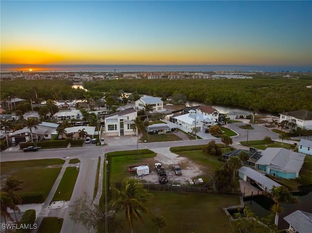 view of aerial view at dusk