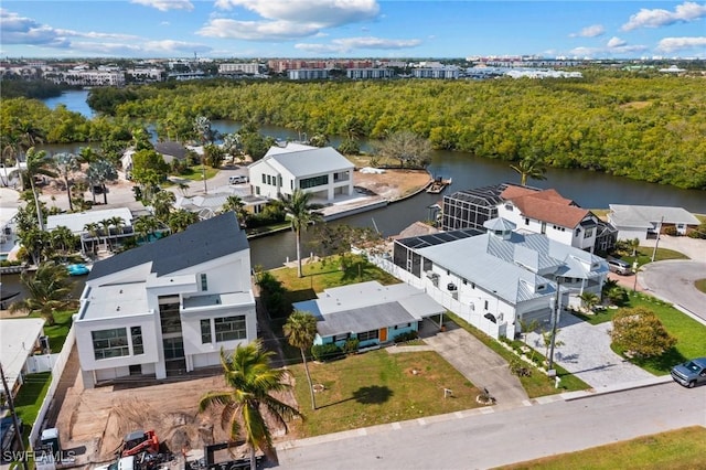 aerial view featuring a water view